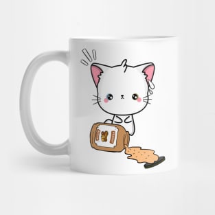 Cute White Cat spilled a jar of peanut butter Mug